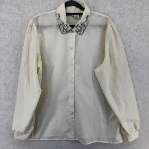 Vtg Cream Embroidered Paisley Blouse Made in USA Size 18 Inseparables Shirt